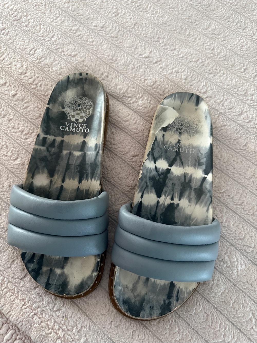 Vince Camuto Light Blue Padded Slide Sandals with Tie-Dye Footbed